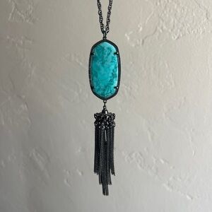 Kendra Scott Rayne Stone Tassel Pendant Necklace in Turquoise/Gunmetal
